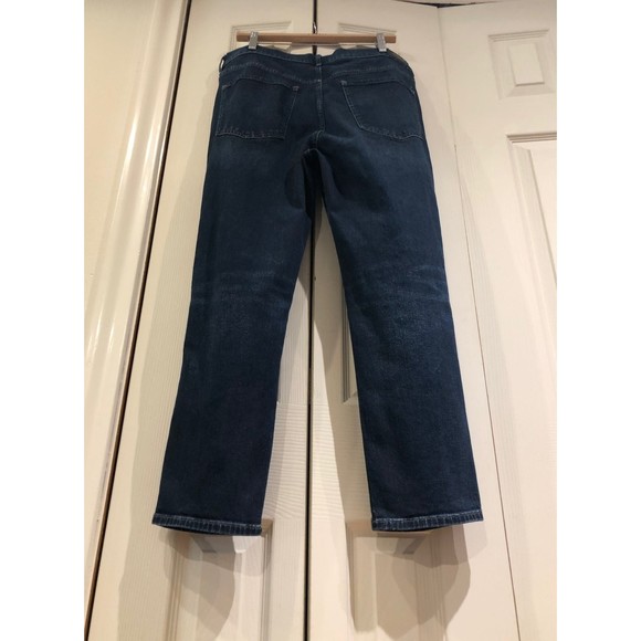 EXPRESS Super High Waisted Slim Straight Ripped Dark Wash Jeans 14 - Picture 7 of 12